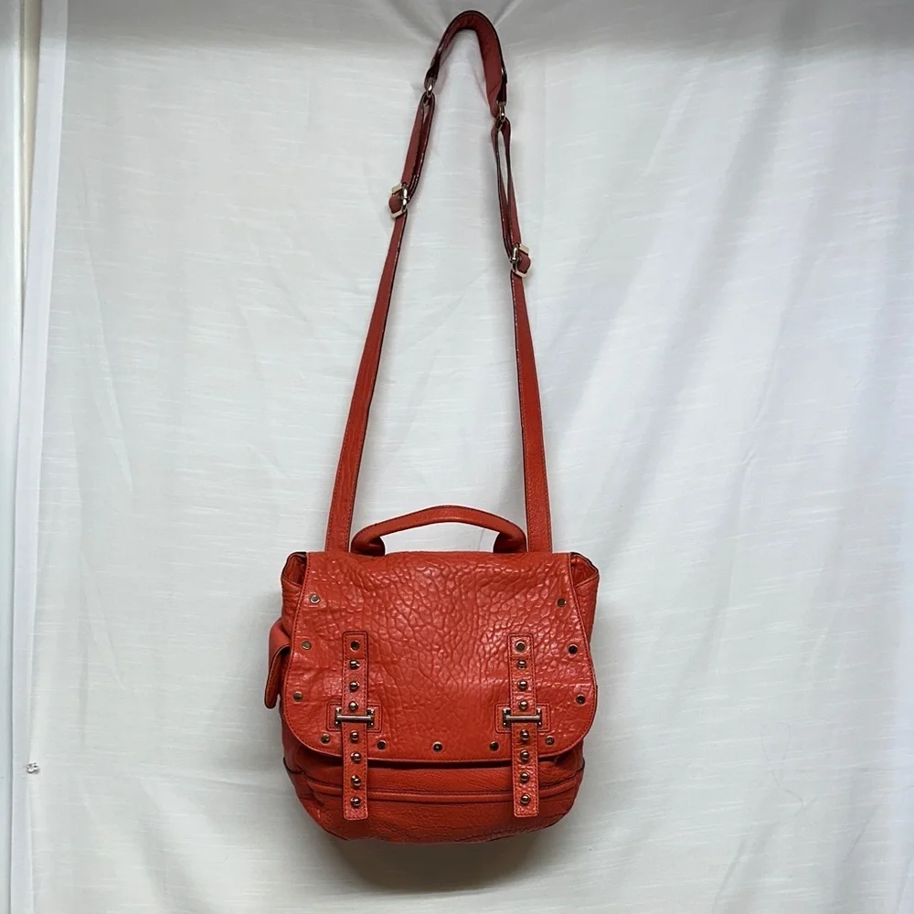 Rebecca Mink Logan Pebbled Leather orange Crossbody Messenger Bag MSRP 395